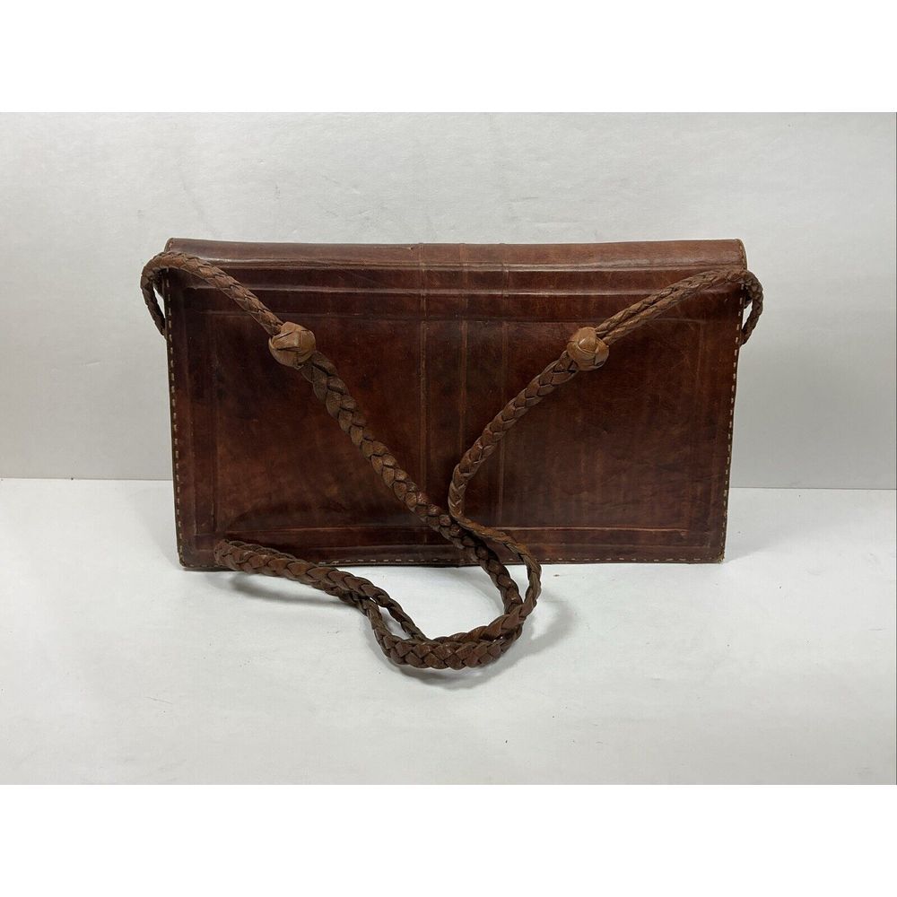 Vtg Leather Shoulder Bag Purse Handmade‎ Handbag Braided Strap Hobo Hippie 11x6